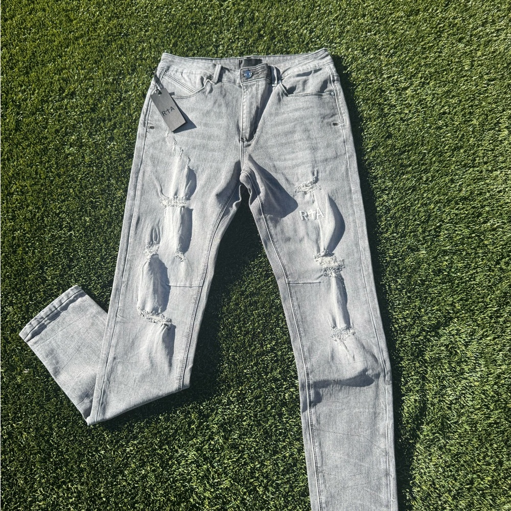 RtA Gray Distressed Bryant Skinny Jeans